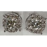 A pair of 18ct white gold and diamond multi-cluster ear studs, with screw back fittings, diamond: