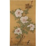 THREE CHINESE SCROLLS. Comprising a painting of a small rat climbing on a vine, 92 x 29cm,