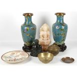 A group of various Chinese items including a soapstone guayin and child, a pair of cloisonné  enamel