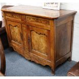 A French fruitwood cupboard, 19th century, two drawers with chevron banding over 2 doors, 143cm