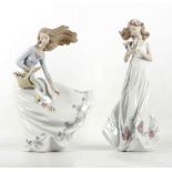 Two Lladro figures of young girls in long dresses