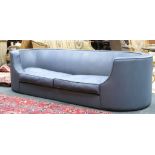 A Heals blue leather upholstered sofa with C end arm rests, 147cm w x 100cm d x 67cm h