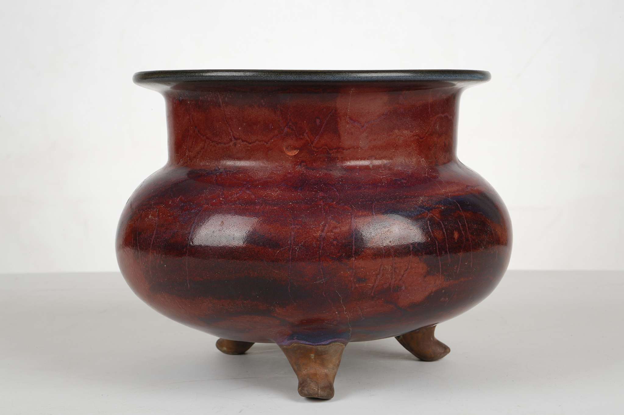 A CHINESE JUN TYPE TRIPOD CENSER. Early 20th Century. The compressed globular body raised on three - Image 2 of 5