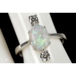 An 18ct gold, fine quality, opal and diamond set ladies ring , jelly opal (1.35ct, diamonds: 0.