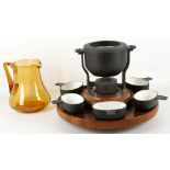 Digsmed Denmark parquetry, 1970's fondue set with