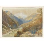 David Cox, an unframed watercolour of a mountain s