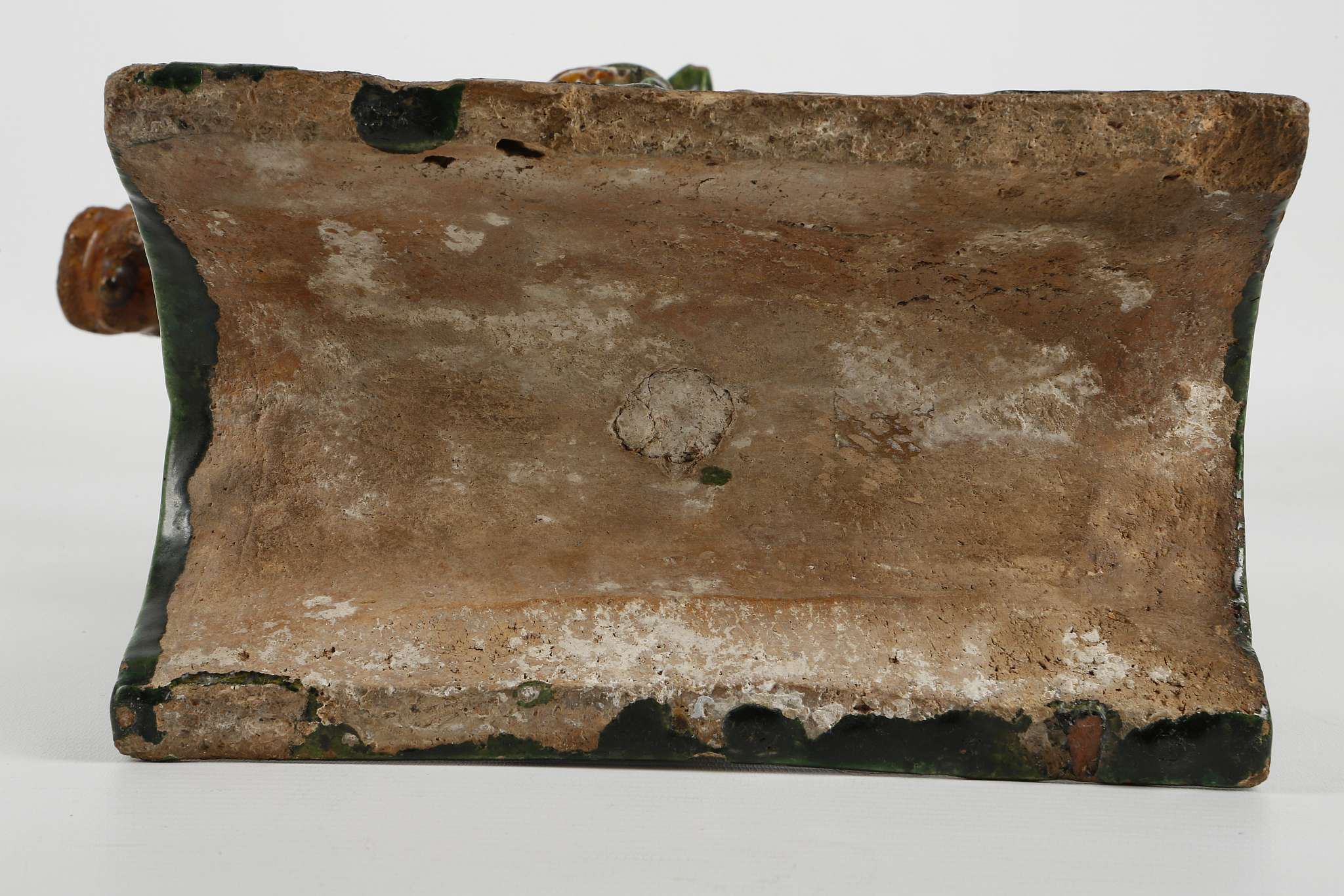 A CHINESE SANCAI GLAZED POTTERY ROOF TILE. Ming Dynasty or later. Modelled as an equestrian warrior, - Image 6 of 6