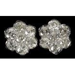 A pair of 18ct white gold and diamond floral cluster ear studs, set with 2.07cts of brilliant