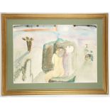 A 20th century symbolist pencil and watercolour of figures, sold together with a 1940's