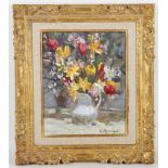 G. Leaman, oil on canvas still life study of summer flowers in a jug, signed, in a gilt frame,