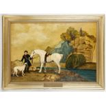 A.E. Double, 20th Century British School, 'White Horse, White Dog and Master in the Landscape',