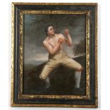 An oil on board of an early 19th Century bare fisted pugilist, 28 x 20cm