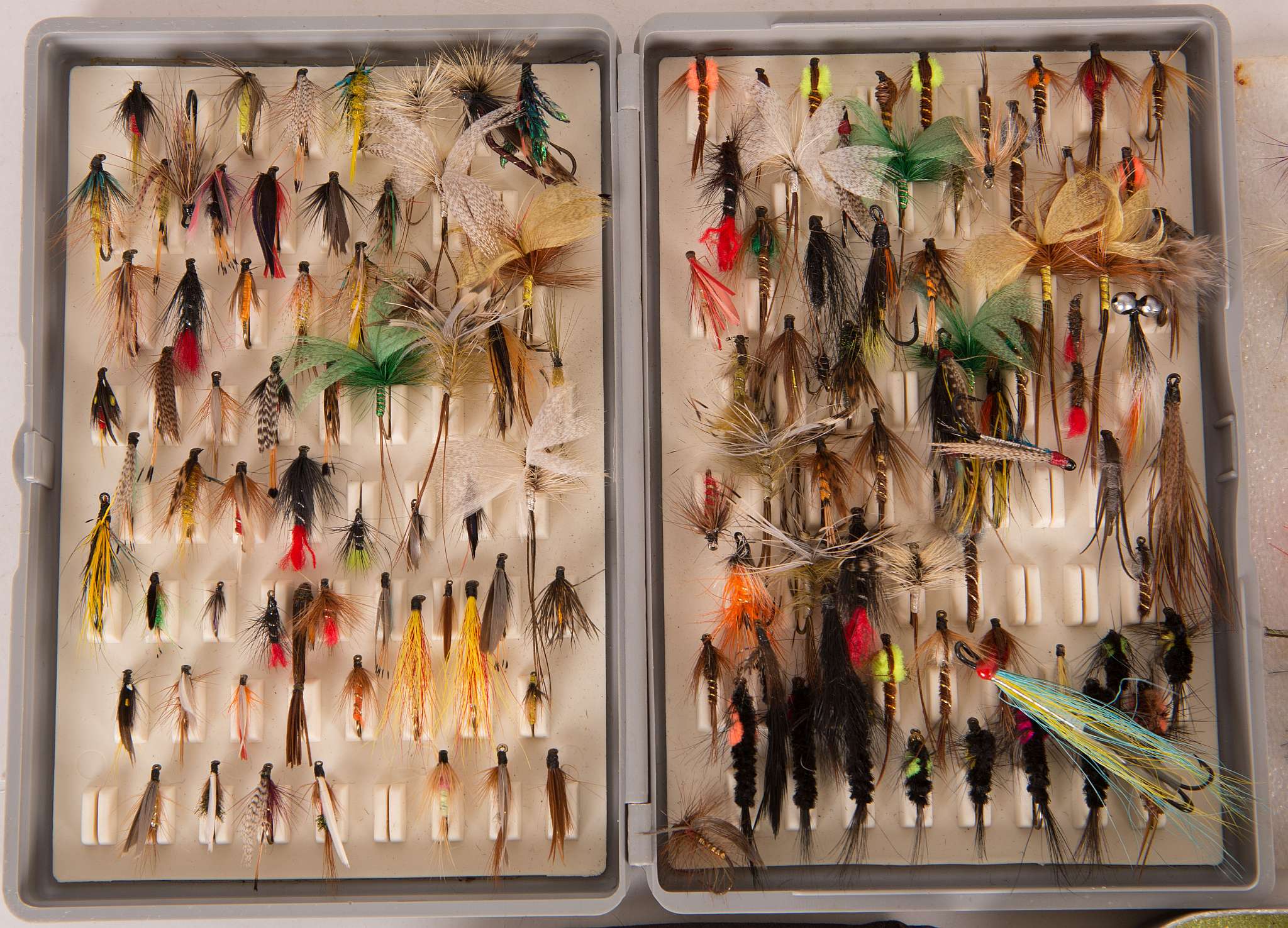 A Wheatley 'Silmalloy' fly box and collection of approx. 100 good, wet and dry flies, sold - Image 2 of 6