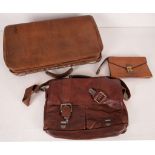 A Ted Baker leather 'satchel' shoulder bag, a tan leather fold over 'wallet' bag (with brass