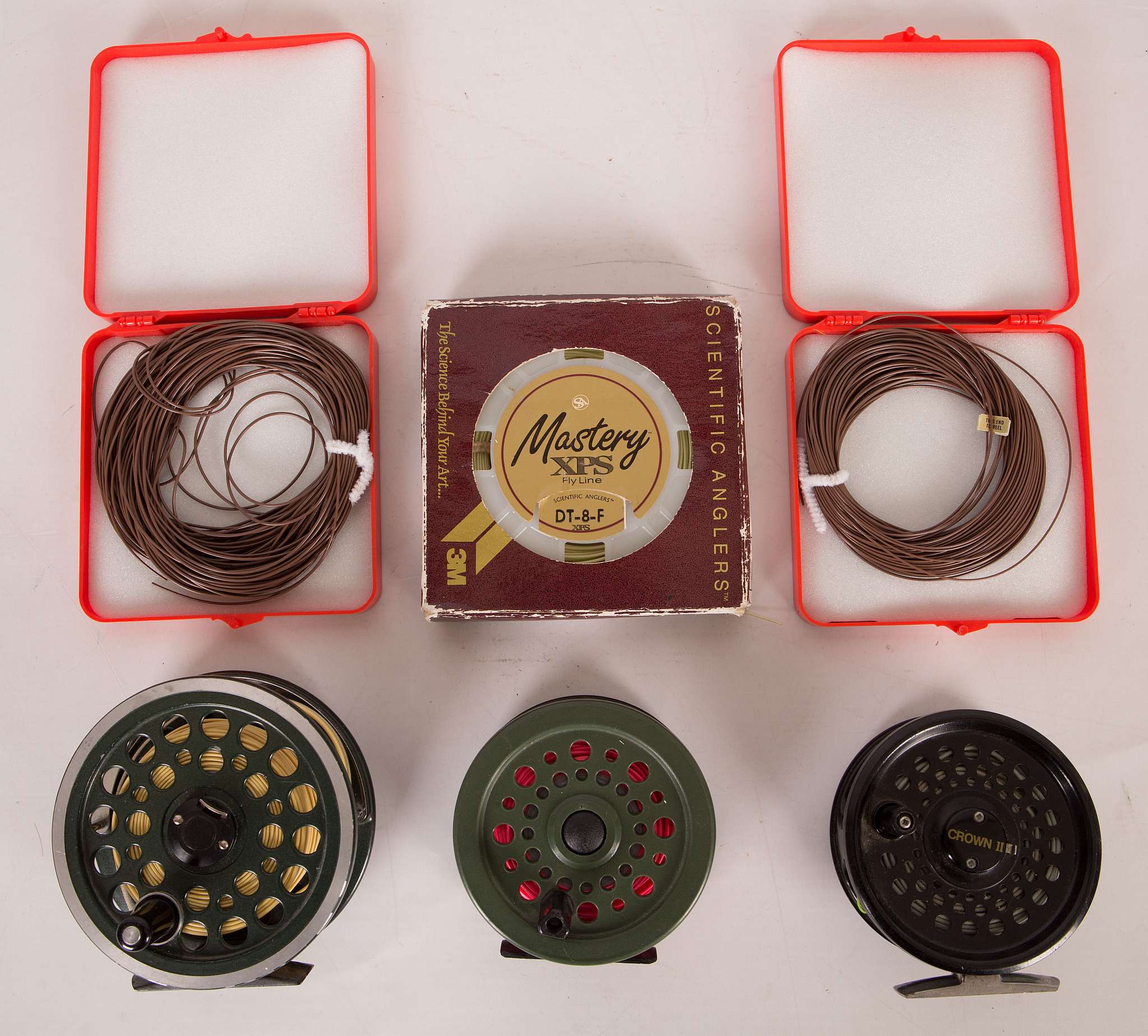 A Shakespeare 'Beaulite' 4¼" ventilated fly reel, a Cortland 'Crown II' 3½" bakelite ventilated