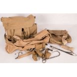 A. Hardy, canvas fly fisherman's bag; sold together with a brass telescopic extending trout gaff (