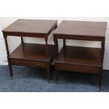 A pair of late 19th / early 20th century study tables, lower tier with drawer, supported by columns,