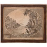 A pair of 18th century, line engravings of anglers in the pools of waterfalls on the river Eure,