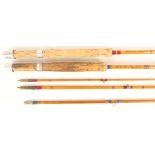 An R. Kirk of Hampshire handmade split cane 8' 8" fly rod, and an Allcock's 'popular' 9ft three