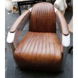 A 'Rockson's style aviation chair, aviation aluminium with brown leather lining