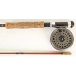 A vintage 'Laird' glass two piece fly rod, 8ft, together with a later gladding aerofloat DT6-F