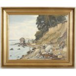 Aage Jacobsen, 20th Century Danish, 'Fallen Tree on the Shoreline', oil on board, signed lower