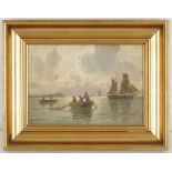 Late 19th Century Danish School, 'Hauling in the nets', oil on milled board, marine study,