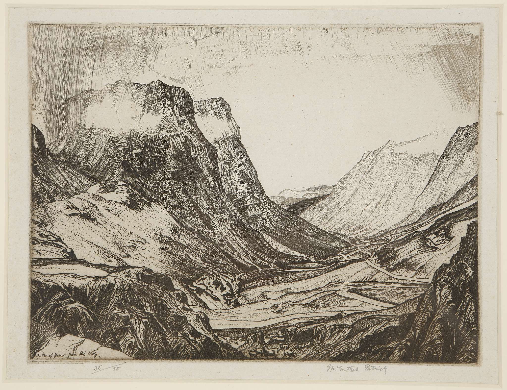 James McIntosh Patrick R.S.A. 1907-1988, 'The Pass of Glencoe' 1928, etching, signed in pencil lower - Image 2 of 8
