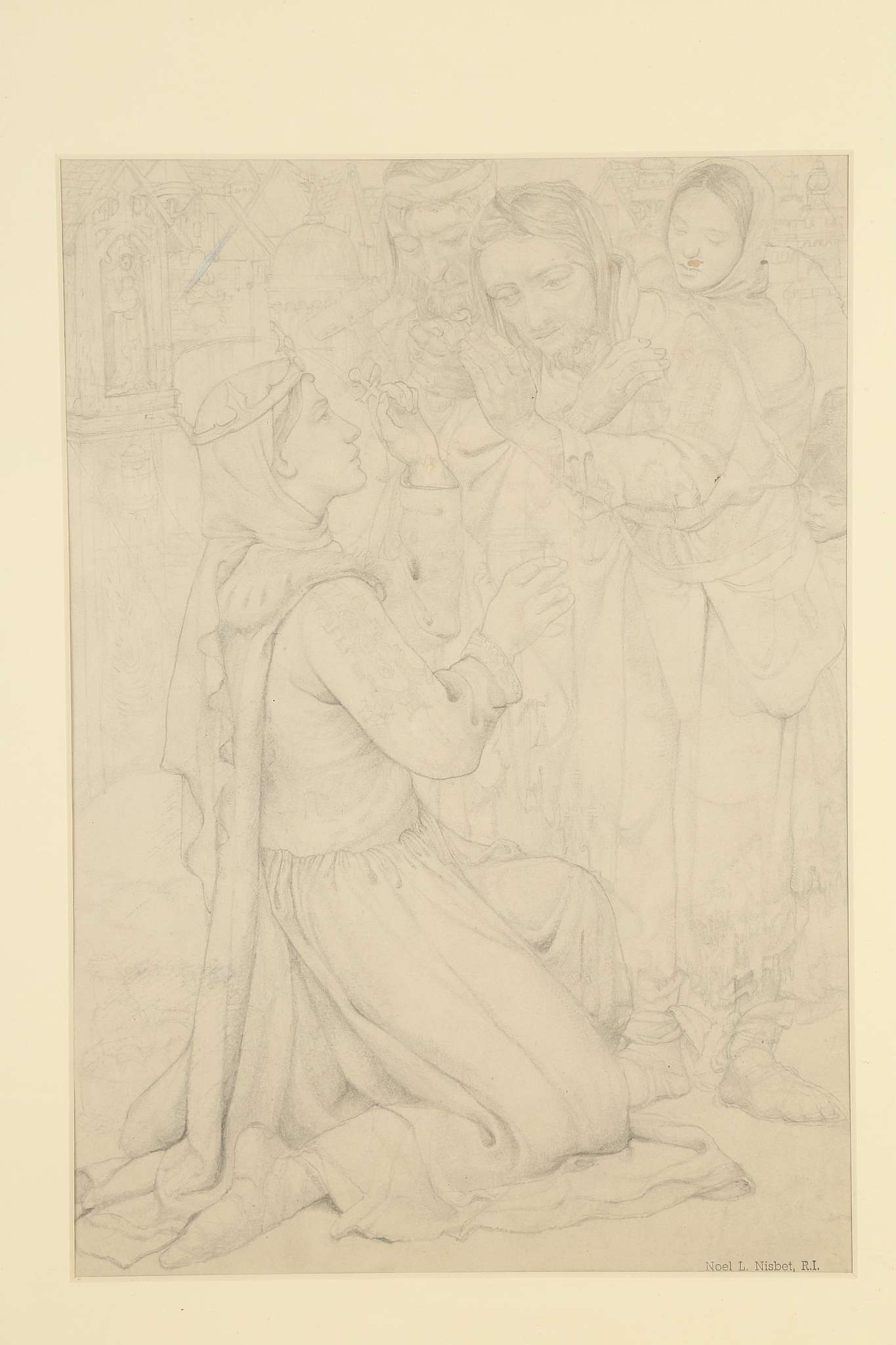 Noel Laura Nisbet R.I. 1881-1956, 'The Blessing', pencil with studio secession stamp lower right, - Image 2 of 8