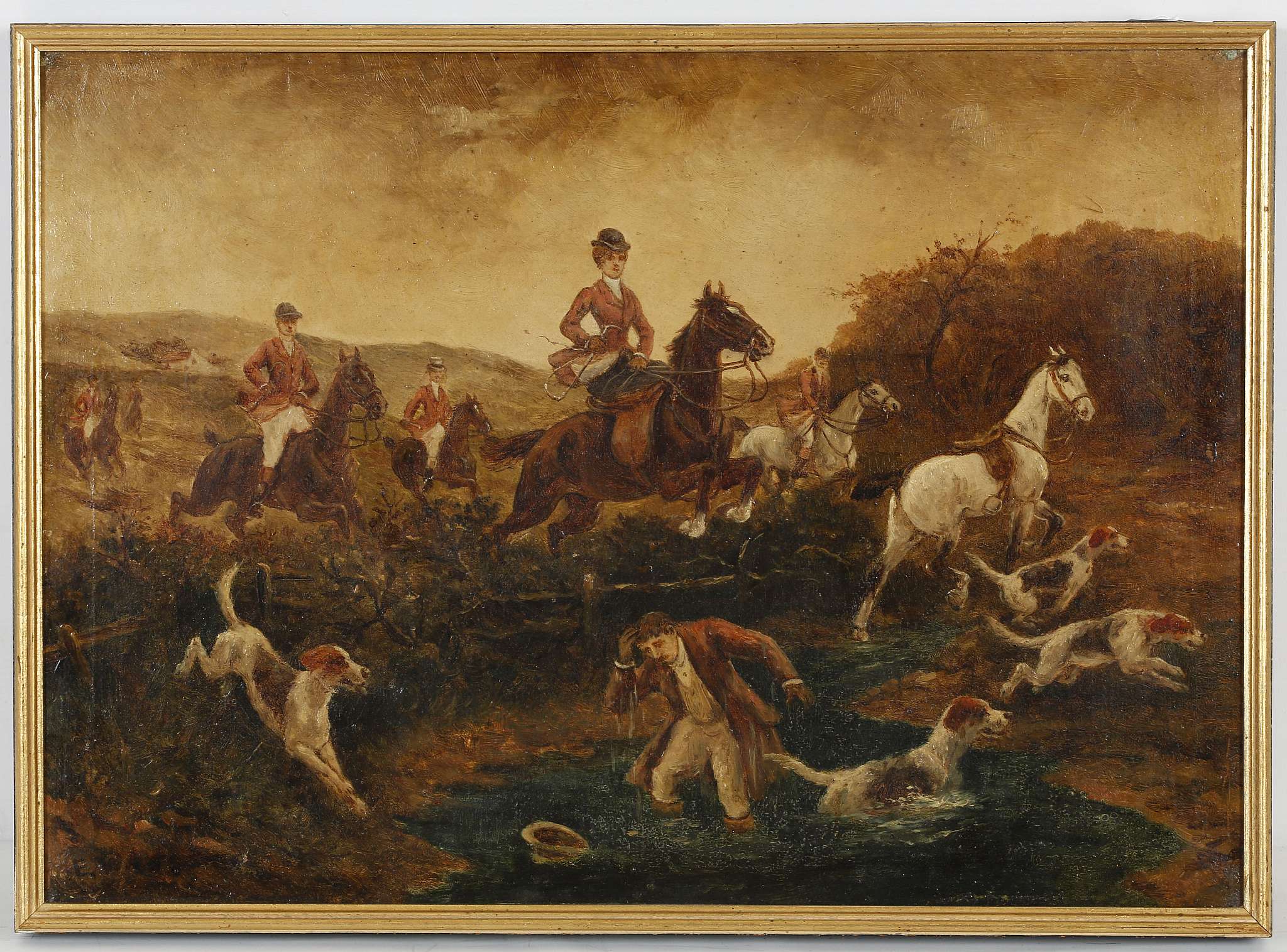 E. Wass, late 19th Century English, a set of four oil on canvas hunting scenes, each one signed, all