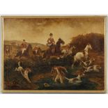 E. Wass, late 19th Century English, a set of four oil on canvas hunting scenes, each one signed, all