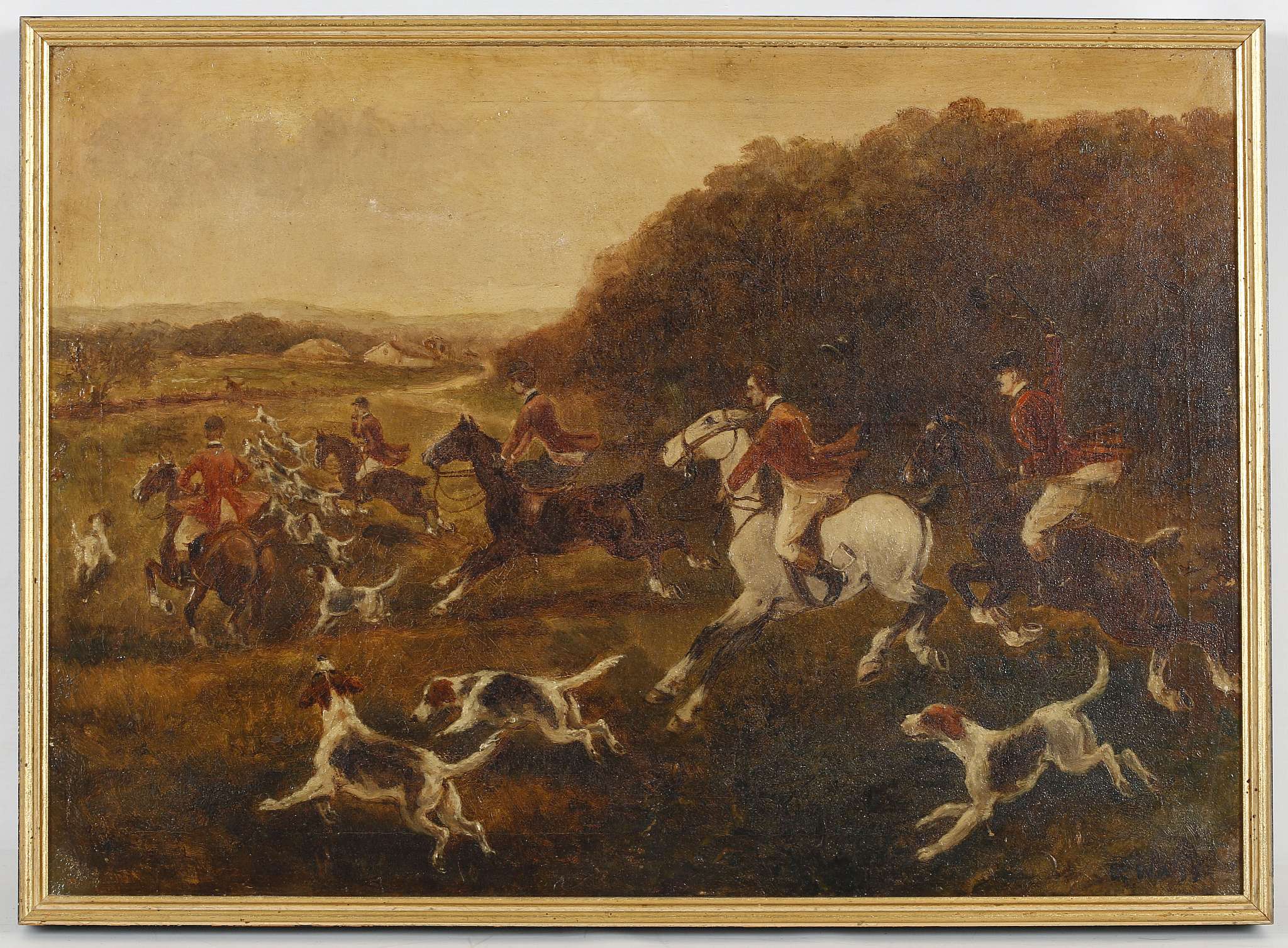 E. Wass, late 19th Century English, a set of four oil on canvas hunting scenes, each one signed, all - Image 19 of 23