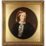 Samuel Sidley R.A. 1872, portrait of a lady with a red and lace bonnet, oil on canvas, set within