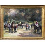 Carrion (20th Century Argentinian), 'The Race Meet', oil on canvas, equestrian scene with