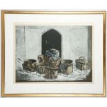 Y. Besqueis, artist's proof, cooking vessels with archway in background, signed in pencil in the