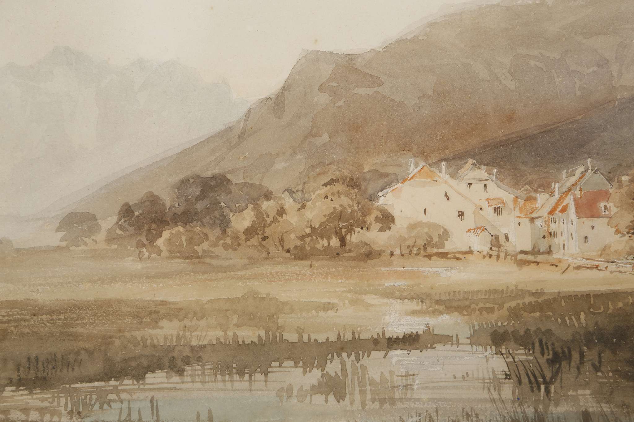 Louis Haghe 1806-1885, 'A Village in the Landscape', watercolour, signed lower left, mounted and - Image 4 of 7