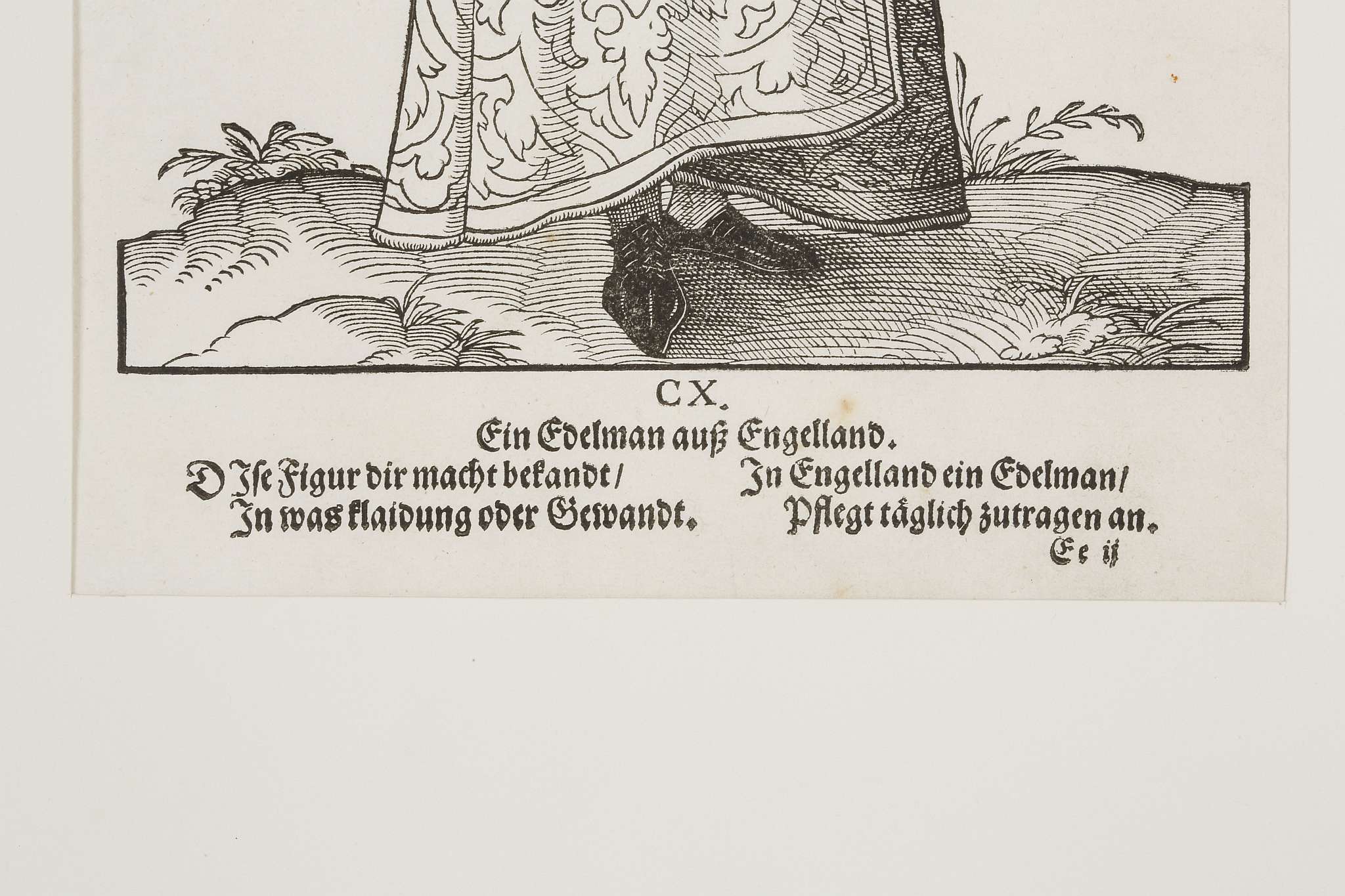 16th Century German, 'The Nobel Englishman', woodblock print, mounted 30 x 20cm - Image 2 of 3