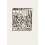 Maximilliam meeting Henry VIII at Tournai, original woodcut form the 'Weisskonig', Pl 204 from the