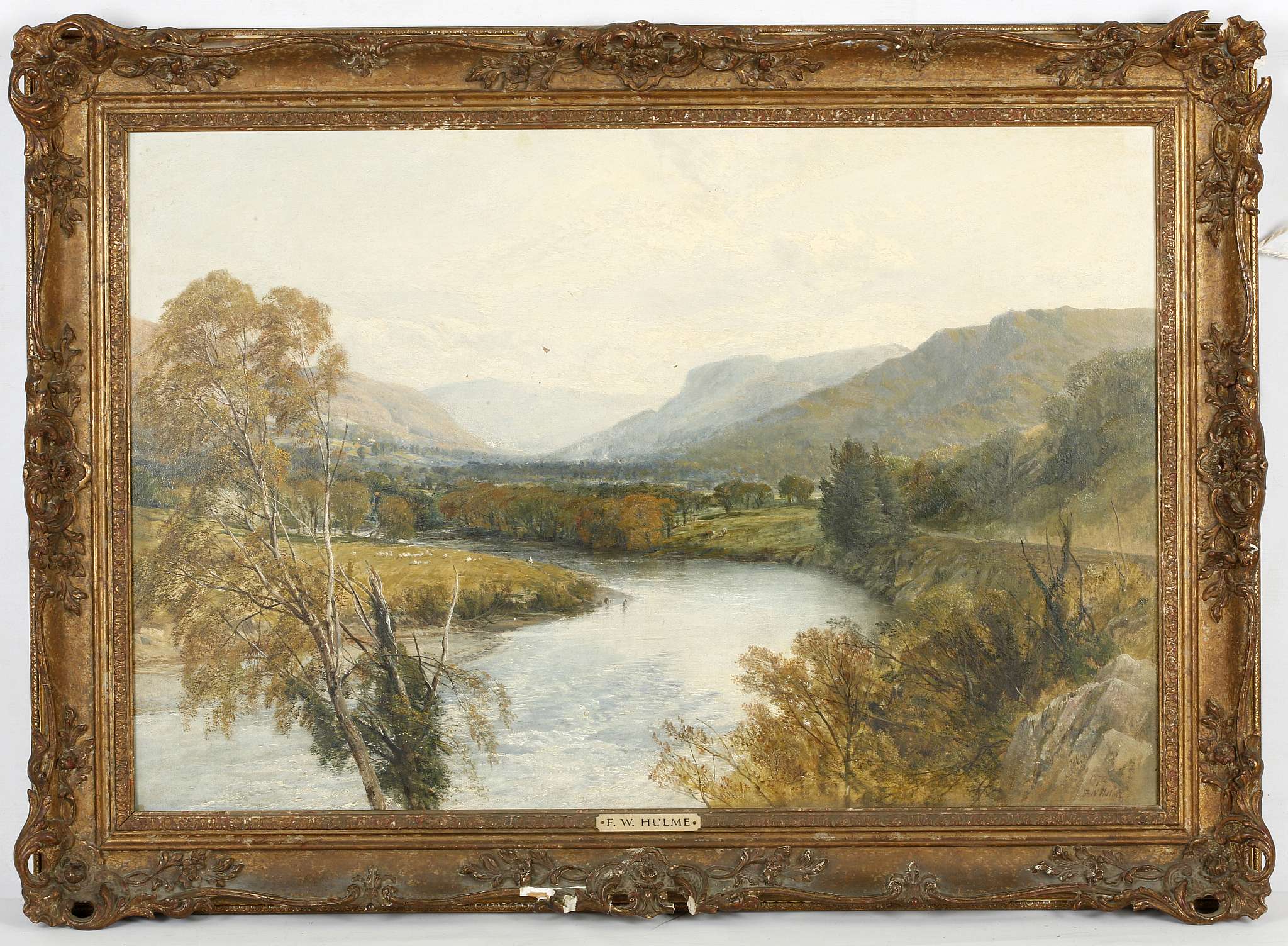 Frederick William Hulme 1816-1884, 'River Landscape', oil on canvas, signed lower right and dated