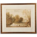 David Cox 1783-1839, 'Casting the Weir', watercolour, signed lower left, mounted and framed,