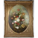 A 17th Century style oil on canvas, still life flowers, indistinctly signed, framed, 99 x 73cm