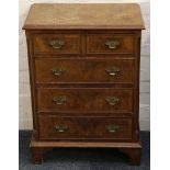 A pair of mid 20th Century study cabinets, walnut, cross banded top and drawers, 2 over 3, bracket