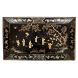 A CHINESE MOTHER OF PEARL INLAID LACQUER TRAY. Ming Dynasty, 16th Century. Of rectangular form