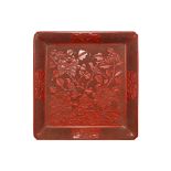 A CHINESE CINNABAR LACQUER BIRD AND FLOWER TRAY. L