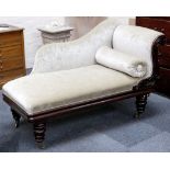 A small Victorian mahogany chaise longue with showood frame on turned legs, 146cm long