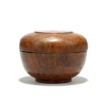 A TIBETAN MONK’S BURLWOOD TEABOWL AND COVER. 19th Century. Of deep rounded form with steep sides