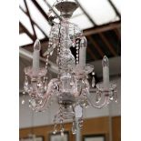 Three crystal glass chandeliers with buttons and drops, approx. 80cm drop (2)