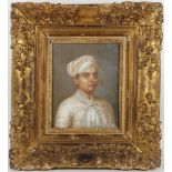 An oil painting portrait of a young Maharajah in an ornate gilt frame, 24 x 19cm