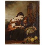 An Italiamante painting of a boy and girl with grape harvest, unframed, 50 x 40cm