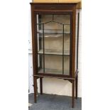 An Edwardian inlaid mahogany display cabinet, glazed door, tapering box legs